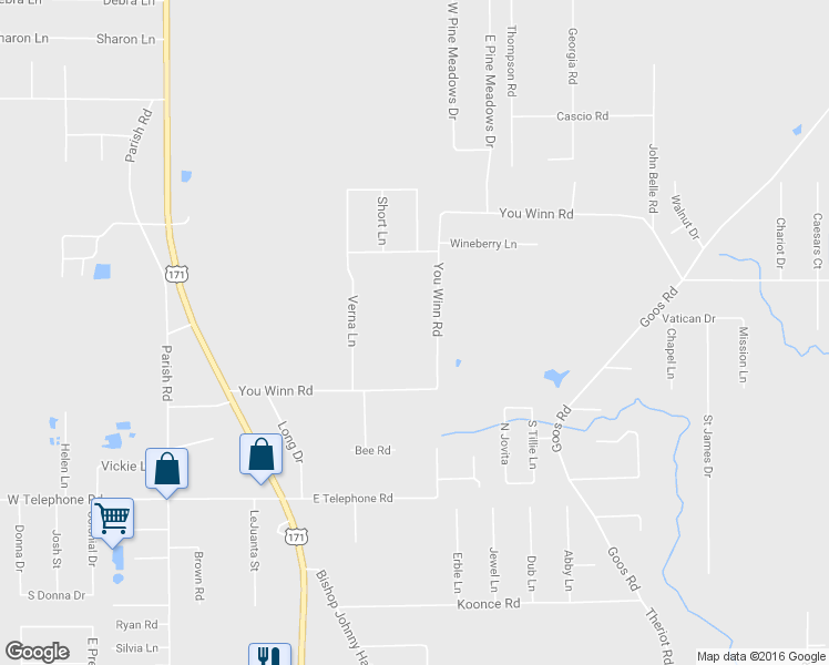 map of restaurants, bars, coffee shops, grocery stores, and more near 720 You Winn Road in Lake Charles
