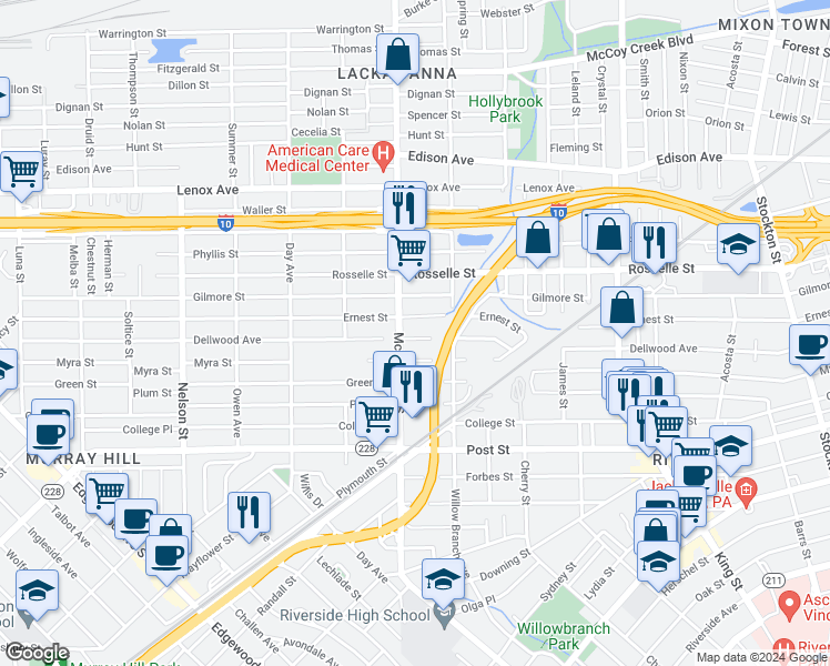 map of restaurants, bars, coffee shops, grocery stores, and more near 2981 Dellwood Avenue in Jacksonville