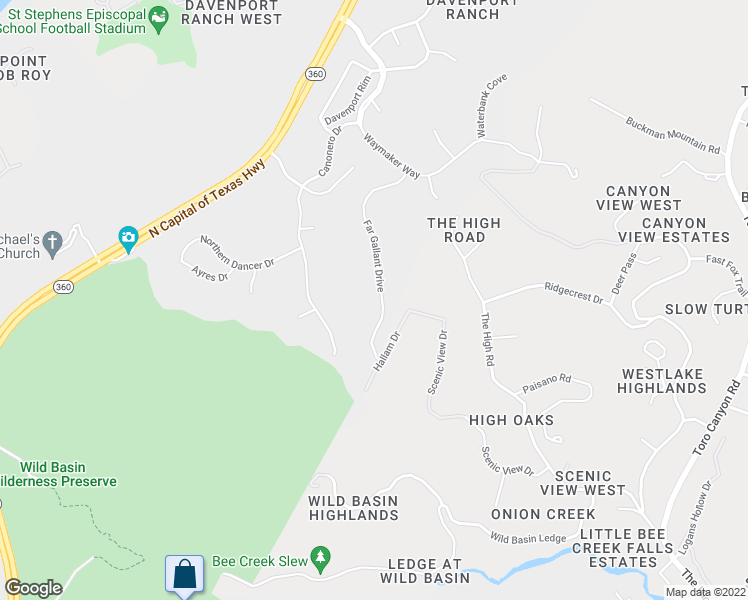 map of restaurants, bars, coffee shops, grocery stores, and more near 1910 Far Gallant Drive in Austin