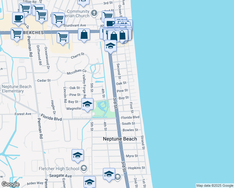 map of restaurants, bars, coffee shops, grocery stores, and more near 1000 3rd Street in Neptune Beach