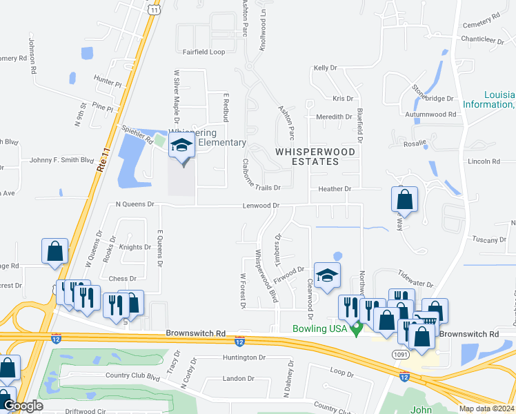 map of restaurants, bars, coffee shops, grocery stores, and more near 465 Lenwood Drive in Slidell