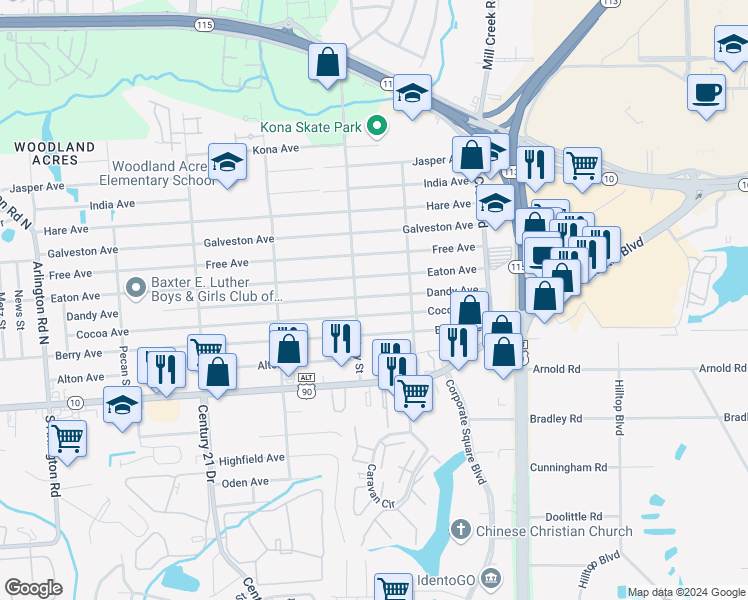 map of restaurants, bars, coffee shops, grocery stores, and more near 8710 Eaton Avenue in Jacksonville