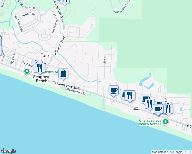 map of restaurants, bars, coffee shops, grocery stores, and more near 175 San Juan Avenue in Santa Rosa Beach