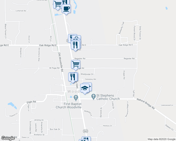 map of restaurants, bars, coffee shops, grocery stores, and more near 1925 Page Road in Tallahassee