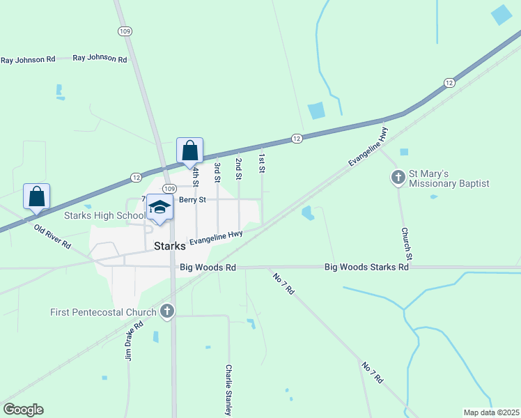 map of restaurants, bars, coffee shops, grocery stores, and more near 4601-4605 Berry Street in Starks