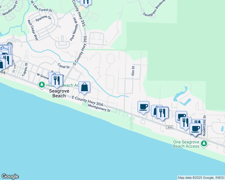 map of restaurants, bars, coffee shops, grocery stores, and more near 499 North Andalusia Avenue in Santa Rosa Beach
