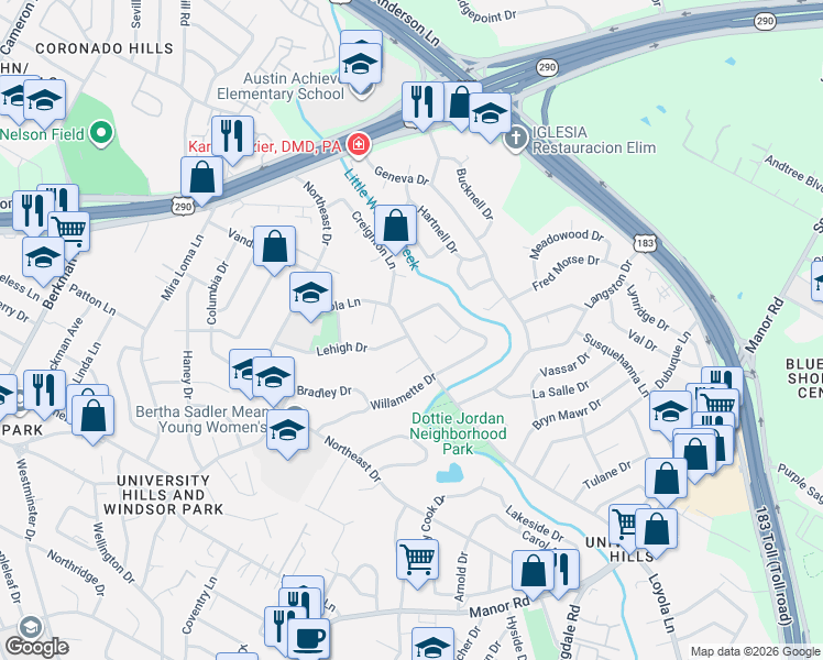 map of restaurants, bars, coffee shops, grocery stores, and more near 6905 Drexel Drive in Austin