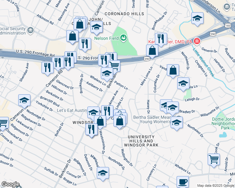 map of restaurants, bars, coffee shops, grocery stores, and more near 6506 Hickman Avenue in Austin