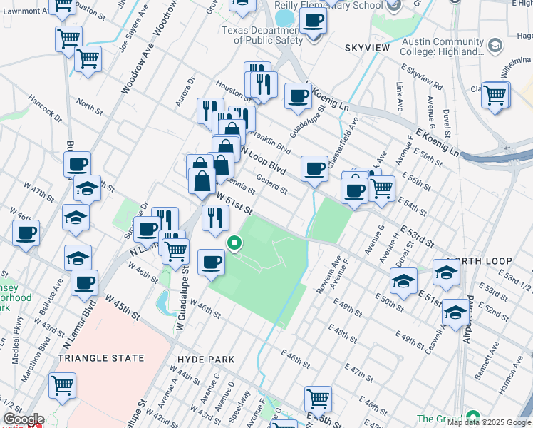 map of restaurants, bars, coffee shops, grocery stores, and more near in Austin