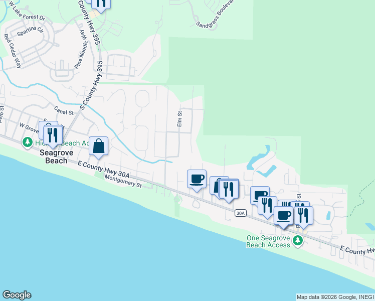 map of restaurants, bars, coffee shops, grocery stores, and more near 429 Montigo Avenue in Santa Rosa Beach