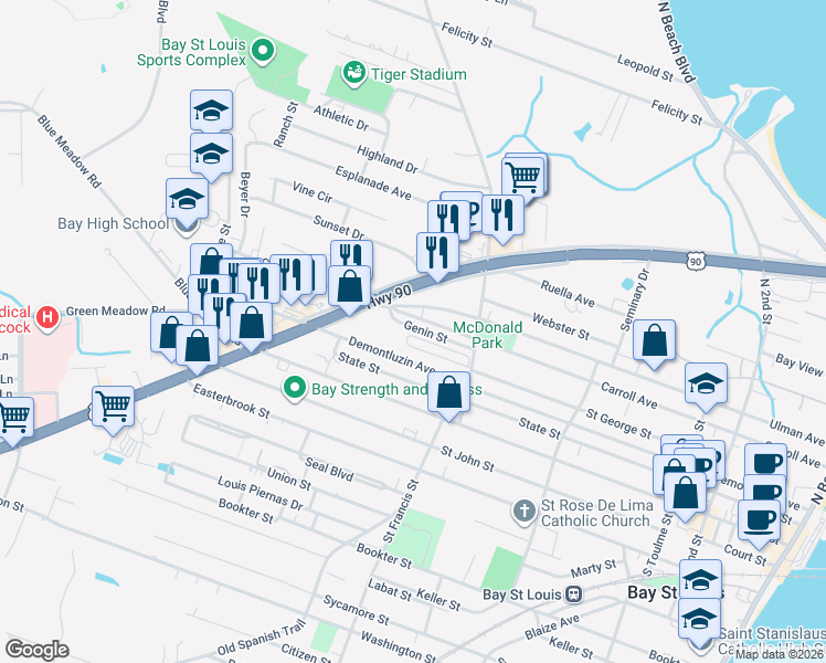 map of restaurants, bars, coffee shops, grocery stores, and more near 515 Carroll Ave in Bay St Louis