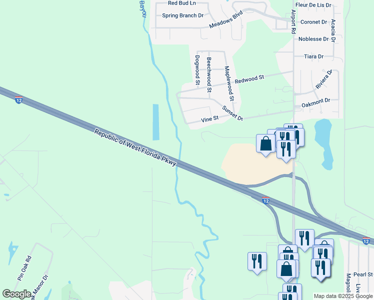 map of restaurants, bars, coffee shops, grocery stores, and more near 231 Vine Street in Slidell