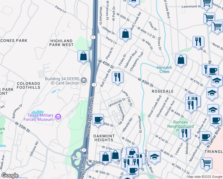 map of restaurants, bars, coffee shops, grocery stores, and more near 4424 Jackson Avenue in Austin