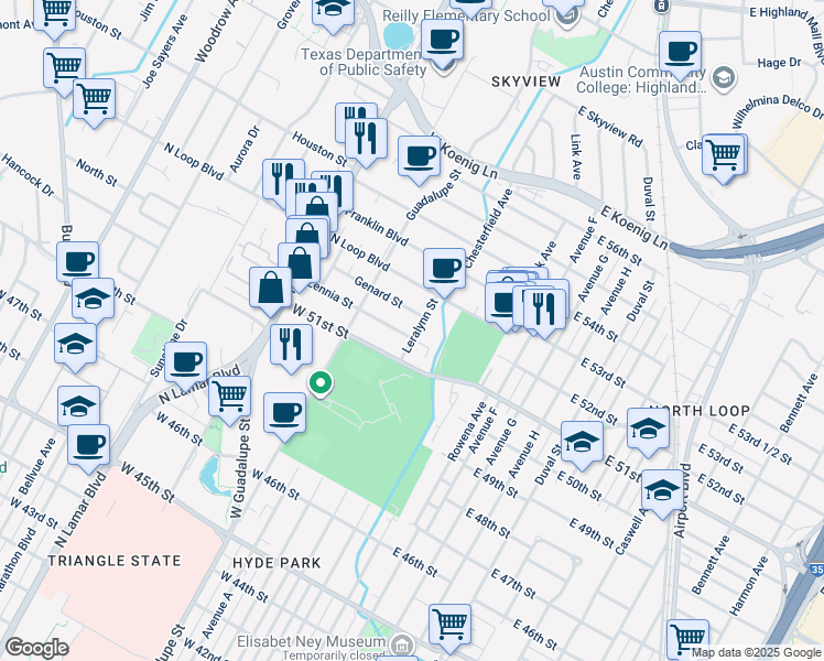 map of restaurants, bars, coffee shops, grocery stores, and more near 402 Zennia Street in Austin