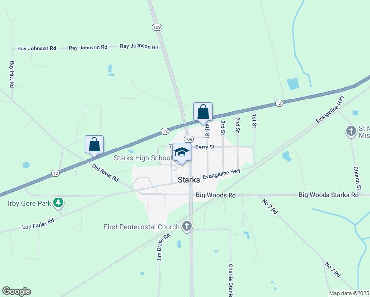 map of restaurants, bars, coffee shops, grocery stores, and more near 137 Louisiana 109 in Starks