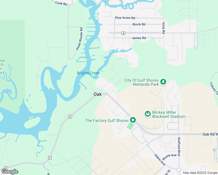 map of restaurants, bars, coffee shops, grocery stores, and more near 6411 George St in Gulf Shores