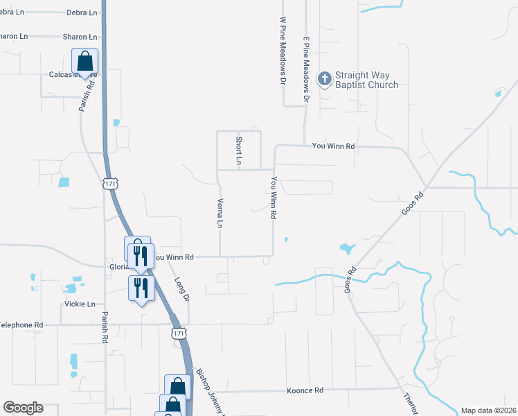 map of restaurants, bars, coffee shops, grocery stores, and more near 746 You Winn Rd in Lake Charles