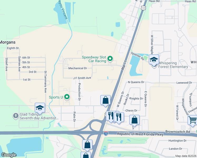 map of restaurants, bars, coffee shops, grocery stores, and more near 38015 Fricke Road in Slidell