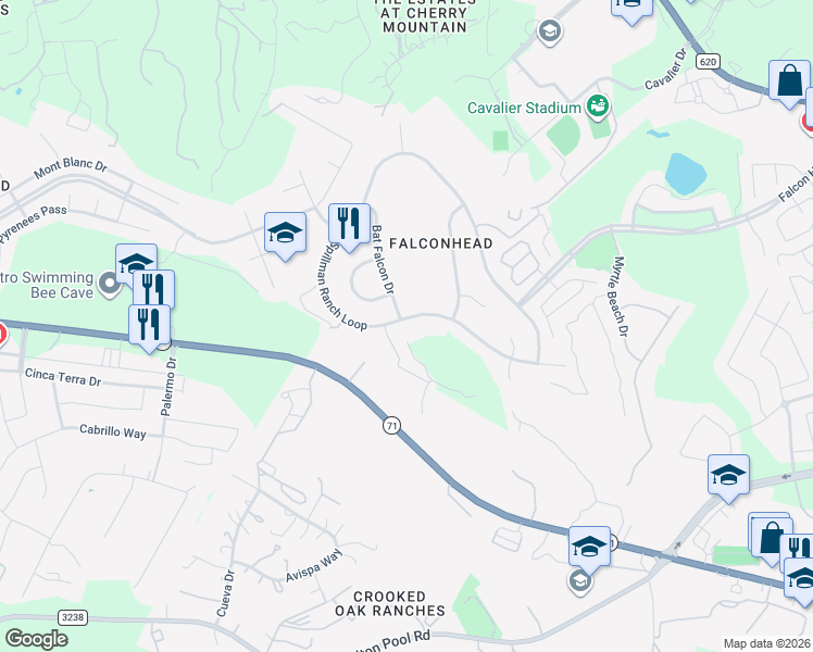 map of restaurants, bars, coffee shops, grocery stores, and more near 15017 Spillman Ranch Loop in Austin