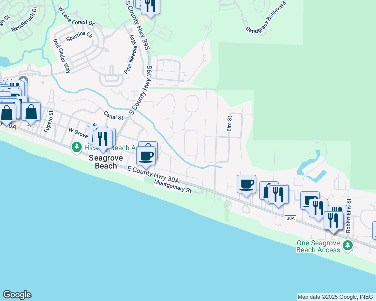 map of restaurants, bars, coffee shops, grocery stores, and more near 437 North Andalusia Avenue in Santa Rosa Beach
