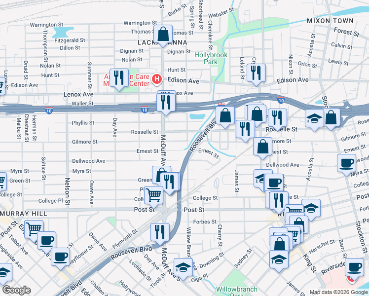 map of restaurants, bars, coffee shops, grocery stores, and more near 734 Willow Branch Avenue in Jacksonville