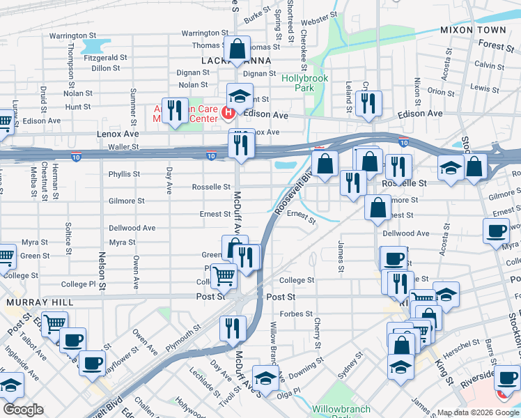 map of restaurants, bars, coffee shops, grocery stores, and more near 734 Willow Branch Avenue in Jacksonville