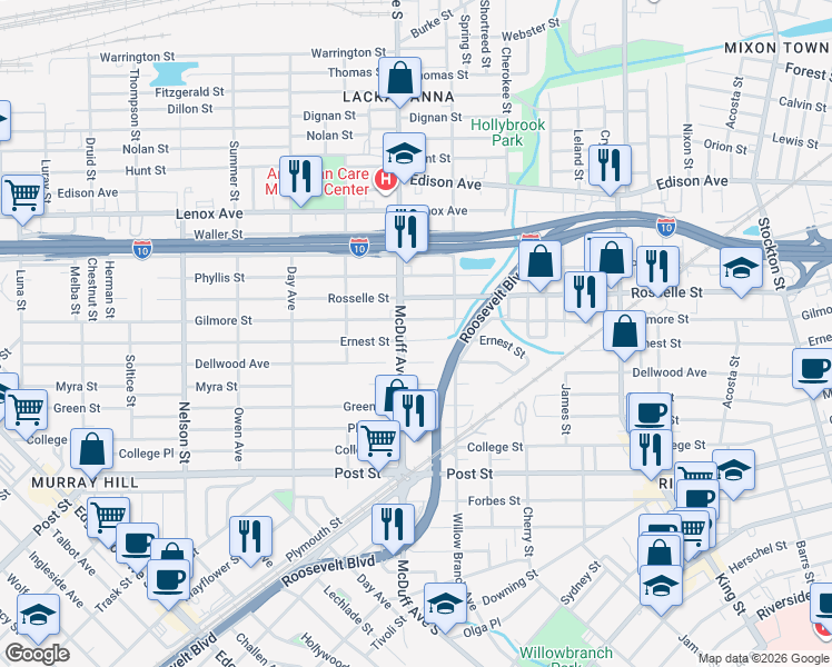 map of restaurants, bars, coffee shops, grocery stores, and more near 2985 Ernest Street in Jacksonville