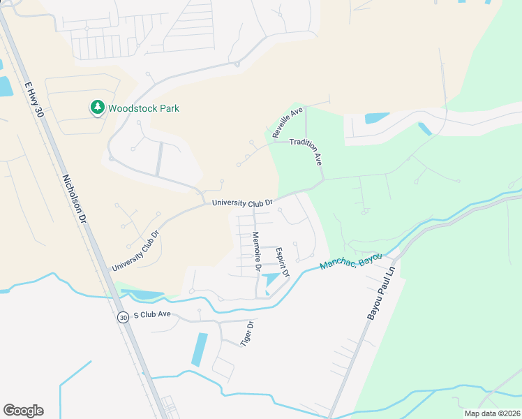 map of restaurants, bars, coffee shops, grocery stores, and more near 3030 Pelican Post Court in Baton Rouge