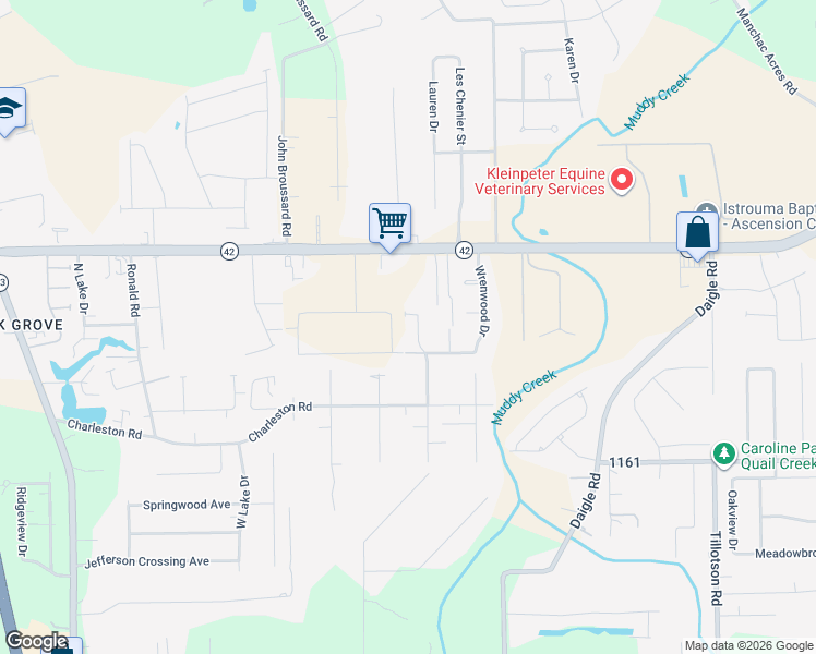 map of restaurants, bars, coffee shops, grocery stores, and more near 17425 Humming Bird Drive in Prairieville