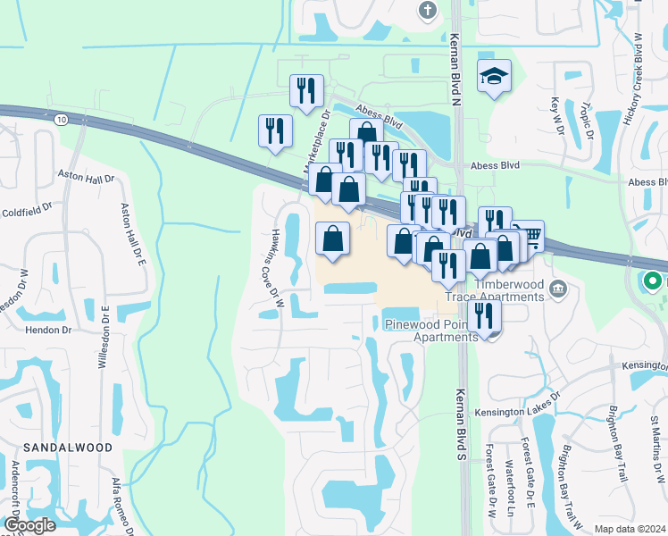 map of restaurants, bars, coffee shops, grocery stores, and more near 11824 Atlantic Boulevard in Jacksonville