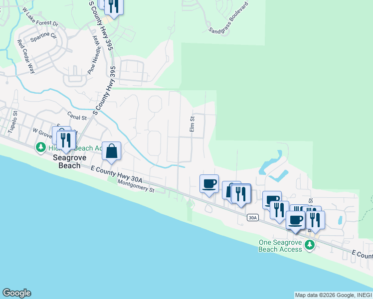 map of restaurants, bars, coffee shops, grocery stores, and more near 131 Shady Pines Drive in Santa Rosa Beach