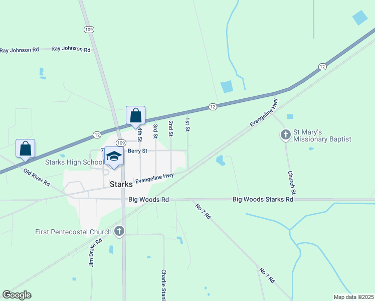 map of restaurants, bars, coffee shops, grocery stores, and more near 4601 Berry Street in Starks