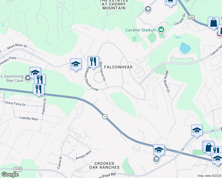 map of restaurants, bars, coffee shops, grocery stores, and more near 15017 Spillman Ranch Loop in Austin