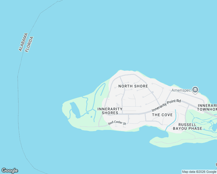 map of restaurants, bars, coffee shops, grocery stores, and more near 5427 North Shore Road in Pensacola