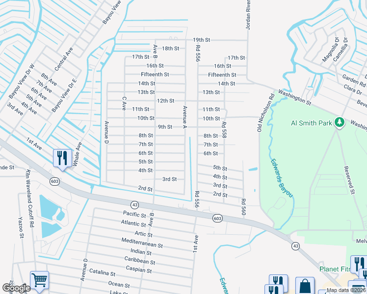 map of restaurants, bars, coffee shops, grocery stores, and more near 4001 7th Street in Bay St. Louis