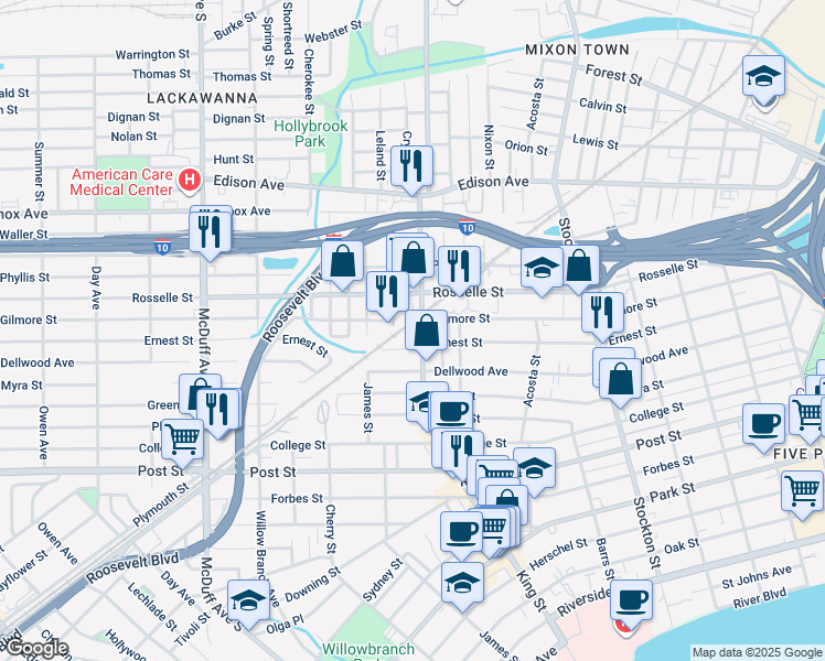 map of restaurants, bars, coffee shops, grocery stores, and more near 716 King Street in Jacksonville