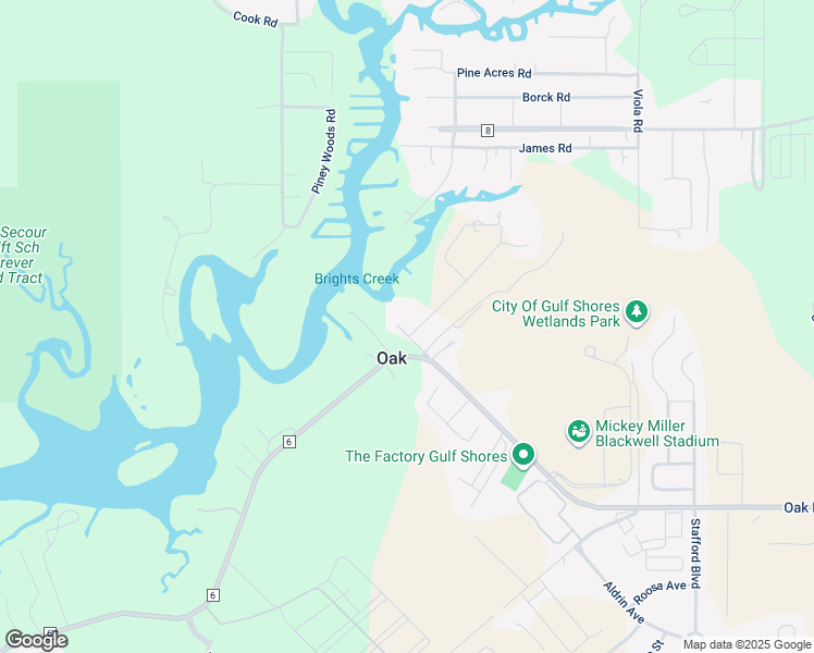 map of restaurants, bars, coffee shops, grocery stores, and more near 6411 George Street in Gulf Shores