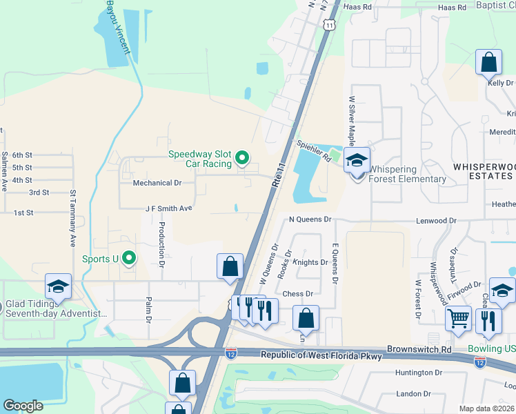 map of restaurants, bars, coffee shops, grocery stores, and more near 61101 U.S. 11 in Slidell
