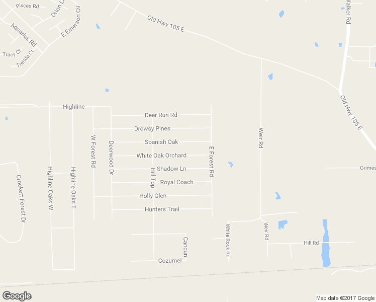 map of restaurants, bars, coffee shops, grocery stores, and more near 17565 White Oak Orchard in Conroe