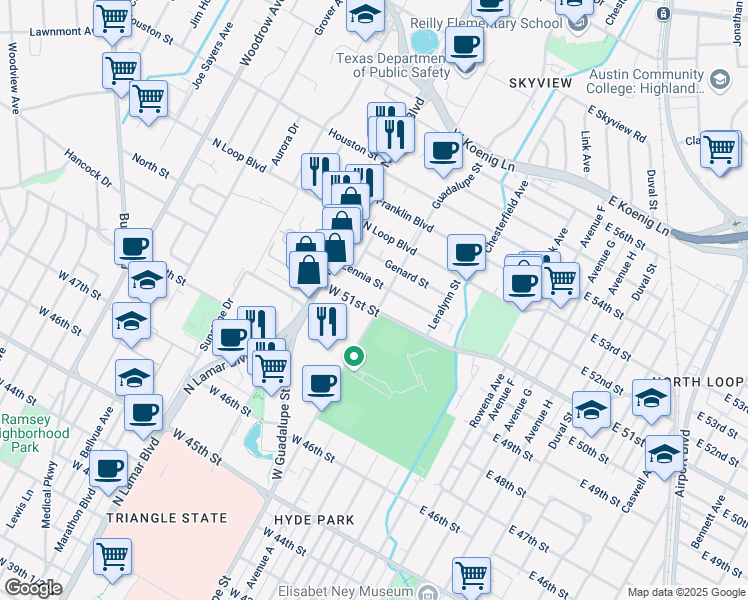 map of restaurants, bars, coffee shops, grocery stores, and more near in Austin