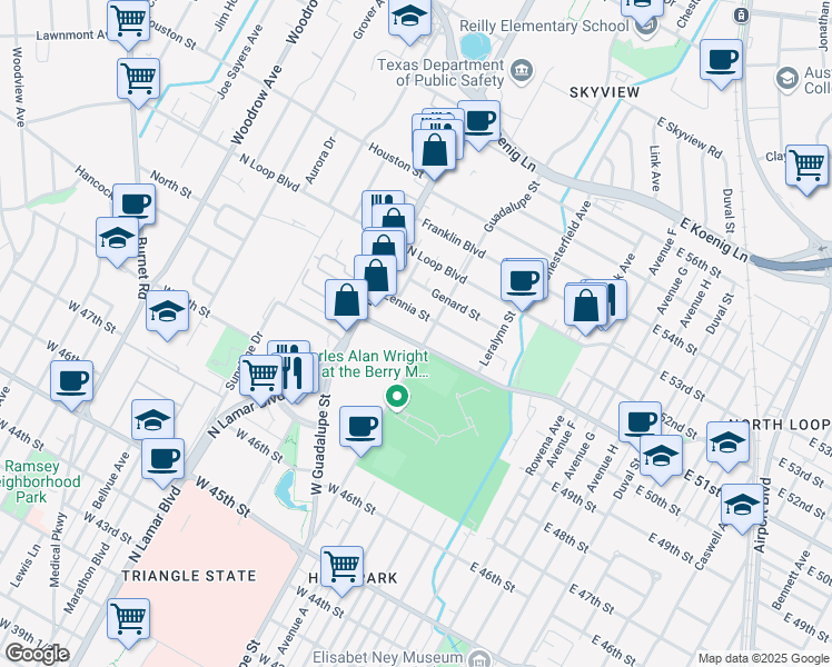 map of restaurants, bars, coffee shops, grocery stores, and more near in Austin