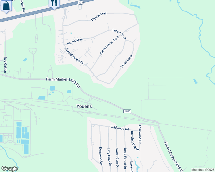map of restaurants, bars, coffee shops, grocery stores, and more near 4354 Crystal Forest Drive in Conroe