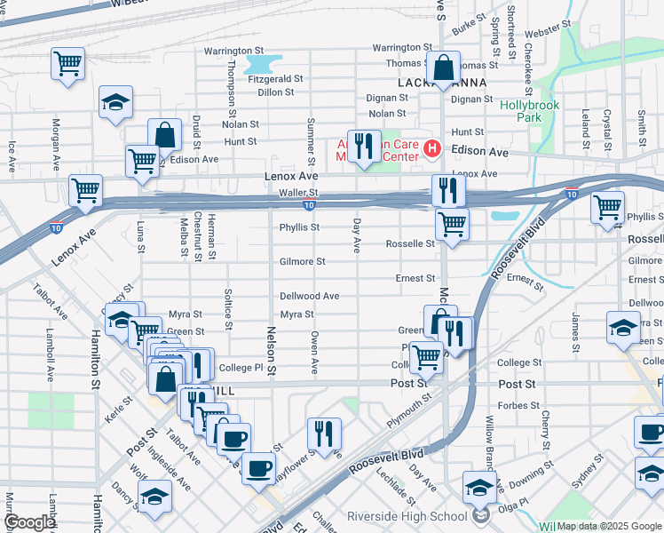 map of restaurants, bars, coffee shops, grocery stores, and more near 3236 Gilmore Street in Jacksonville
