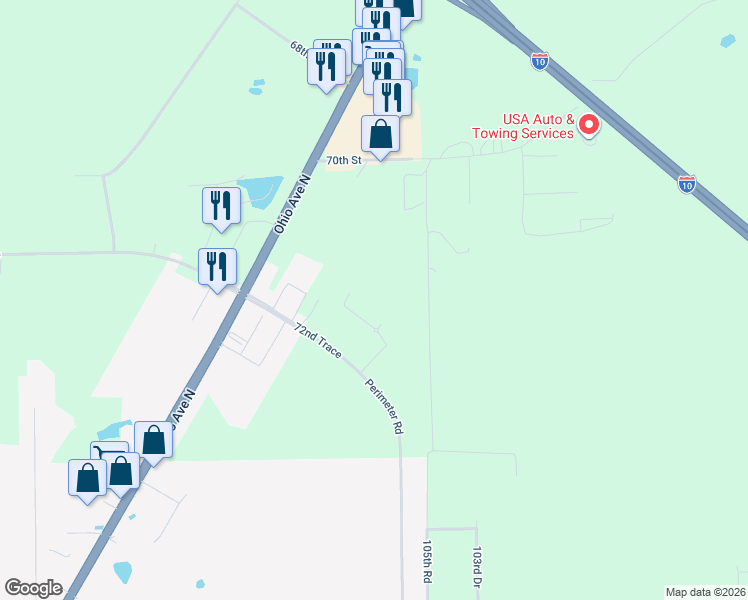 map of restaurants, bars, coffee shops, grocery stores, and more near 10499 76th Terrace in Live Oak