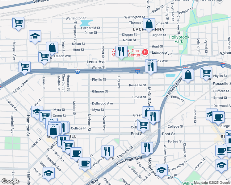 map of restaurants, bars, coffee shops, grocery stores, and more near 736 Day Avenue in Jacksonville
