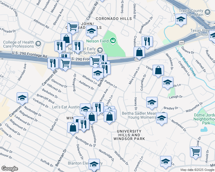 map of restaurants, bars, coffee shops, grocery stores, and more near 6506 Hickman Avenue in Austin
