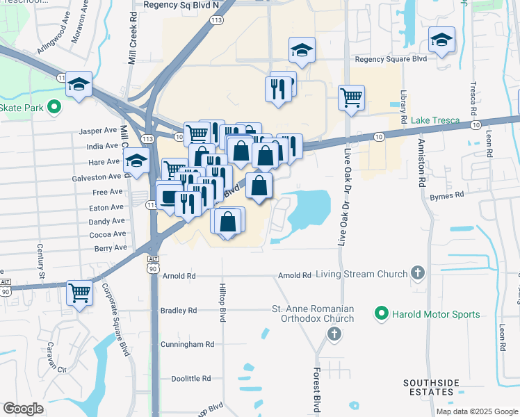 map of restaurants, bars, coffee shops, grocery stores, and more near 9400 Atlantic Boulevard in Jacksonville
