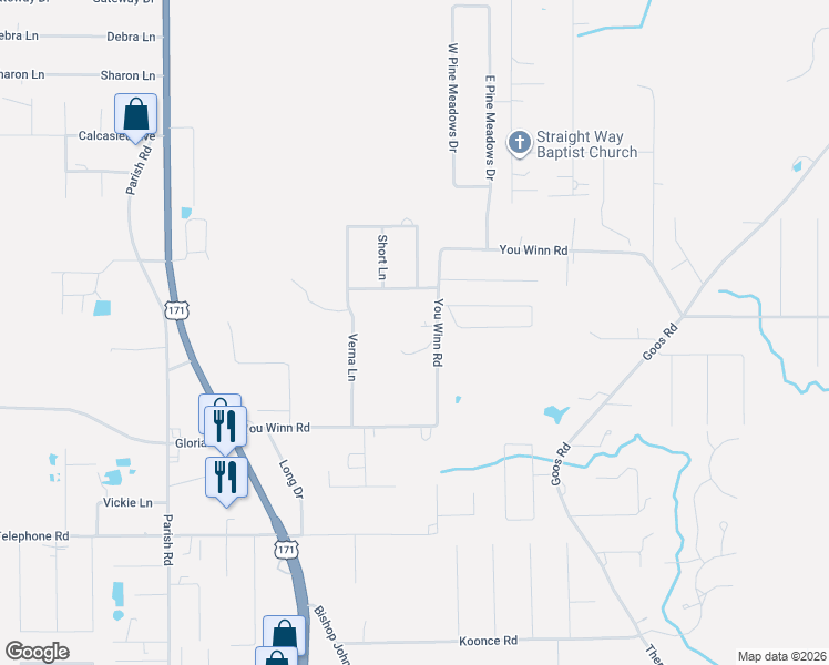 map of restaurants, bars, coffee shops, grocery stores, and more near 746 You Winn Rd in Lake Charles