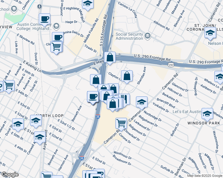map of restaurants, bars, coffee shops, grocery stores, and more near 1012 Reinli Street in Austin
