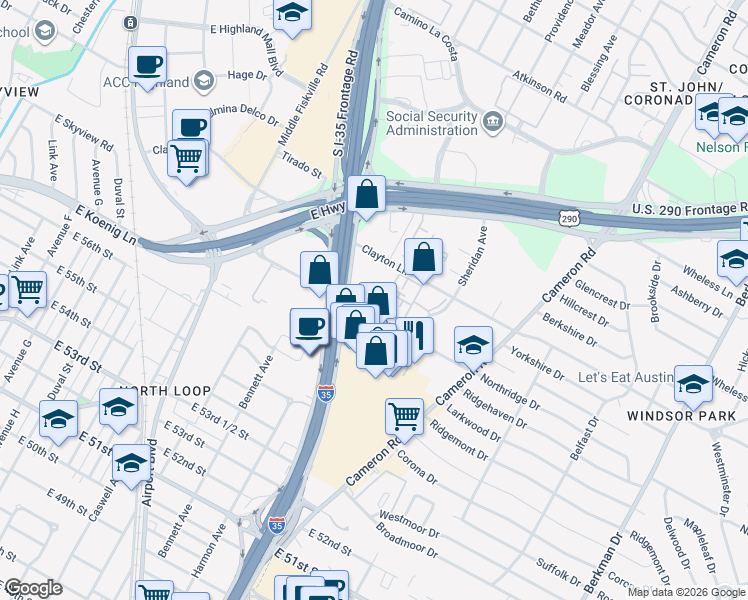 map of restaurants, bars, coffee shops, grocery stores, and more near 1012 Reinli Street in Austin